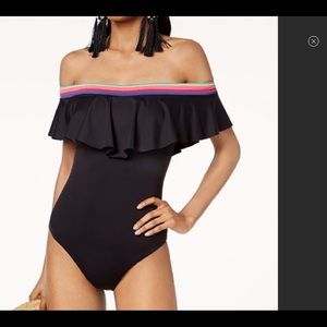 {Trina Turk x INC} Black Off Shoulder Swimsuit